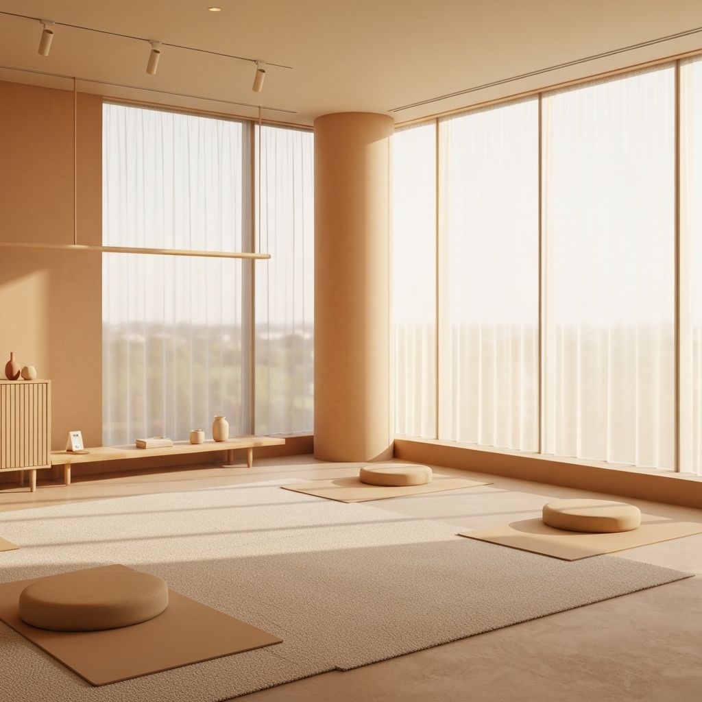 Serene peaceful atmosphere for breathing practice with soft natural light